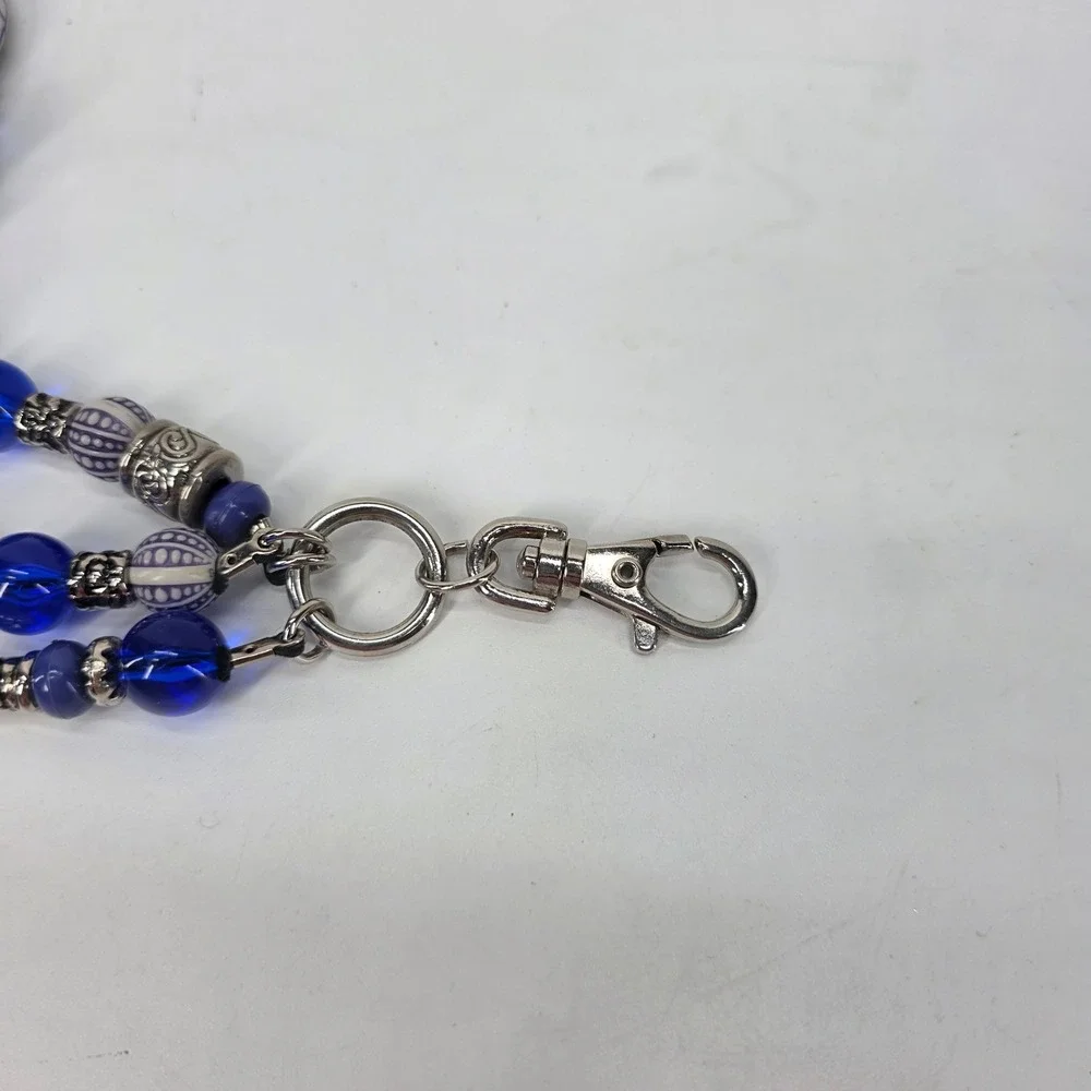 VTG Beaded Chain Belt Blue Silver Triple Strand Adjustable Waist Jewelry Boho